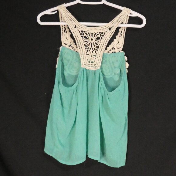 SEDUCTION | medium | Green Raceback Tank With Beige Floral Lace Crochet Upper - Picture 2 of 14